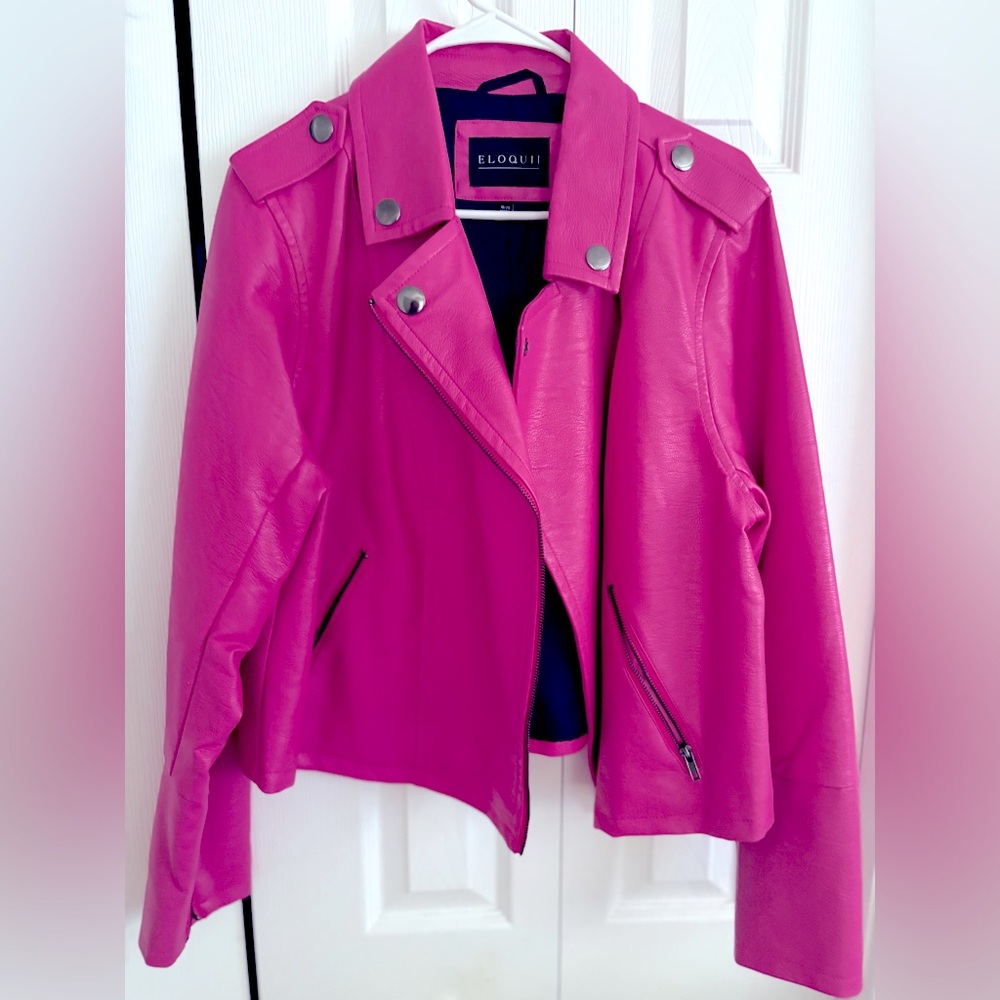 Eloquii Pink Leather Moto Jacket